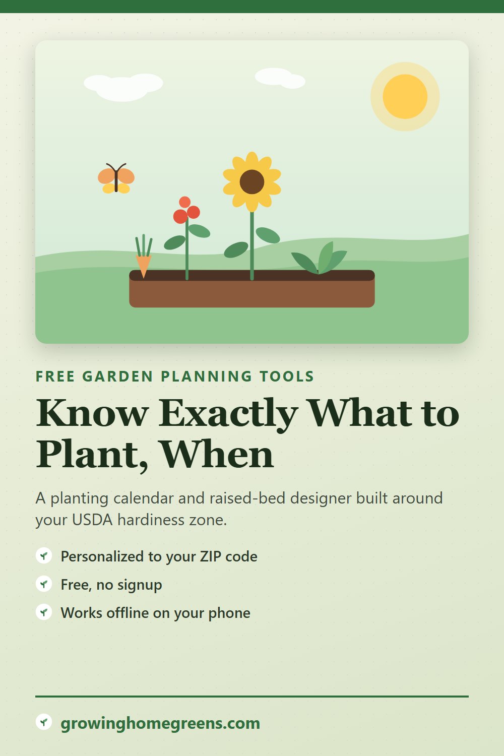 Growing Home Greens: a free planting calendar and raised-bed designer for your USDA zone